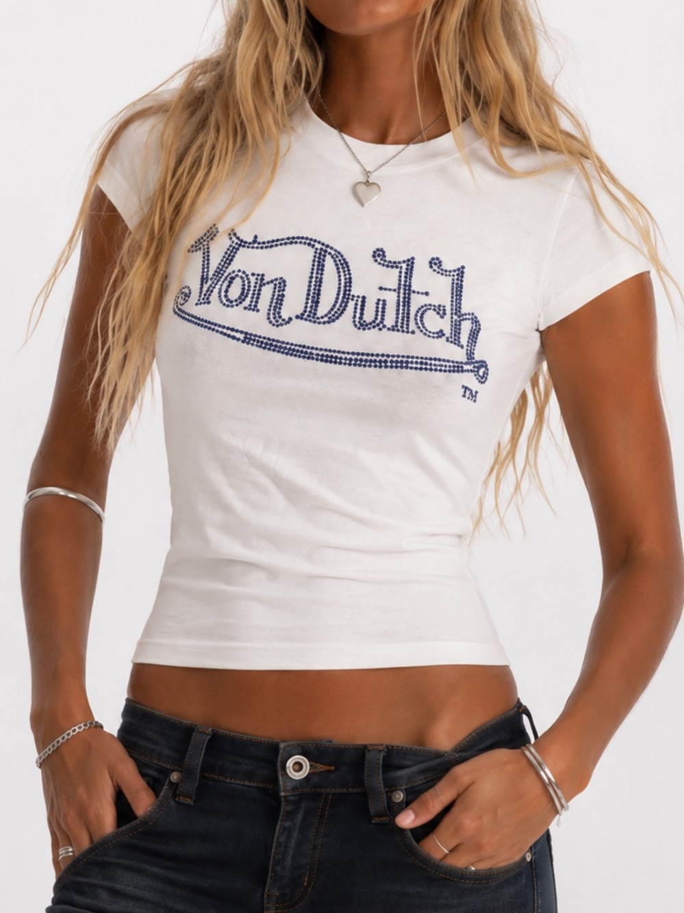 Y2K Von Dutch Logo Tee White Blue Size Small